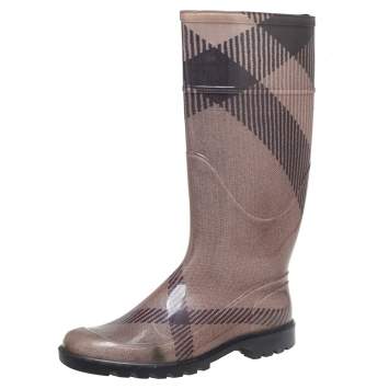 Pre Owned Burberry Grey/Brown Rubber Rain Boots Size 38