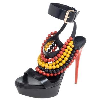 Pre Owned Burberry Prorsum Black T Strap Beaded Platform Sandals Size 39