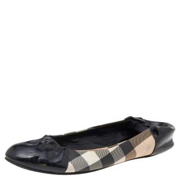 Pre Owned Burberry Beige/Black Nova Check PVC And Patent Leather Ballet Flats Size 39