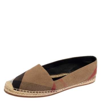 Pre Owned Burberry Beige Canvas House Check Espadrilles Flats Size 40