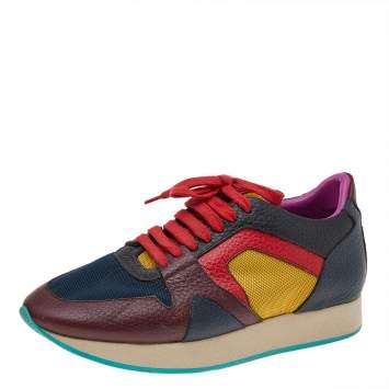 Pre Owned Burberry Prorsum Multi Colorblock Leather And Mesh The Field Lace Up Sneakers Size 38