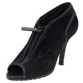 Pre Owned Burberry Black Suede Peep Toe Ankle Booties Size 37