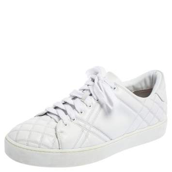 Pre Owned Burberry White Quilted Leather Westford Low Top Sneakers Size 39.5