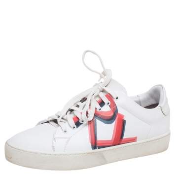 Pre Owned Burberry White/Red Graffiti Print Leather Low Top Sneakers Size 36.5