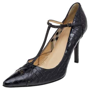 Pre Owned Burberry Black Croc Embossed Leather Pumps Size 40