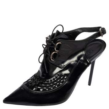 Pre Owned Burberry Black Patent Leather Buckton Pointed-Toe Slingback Pumps Size 39