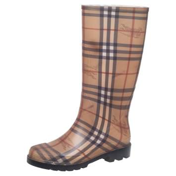 Pre Owned Burberry Brown Nova Check Rubber Rain Boots Size 39