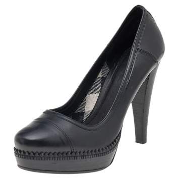 Pre Owned Burberry Black Leather Platform Pumps Size 36