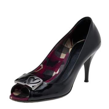 Pre Owned Burberry Black Patent Leather Embellished Pumps Size 36