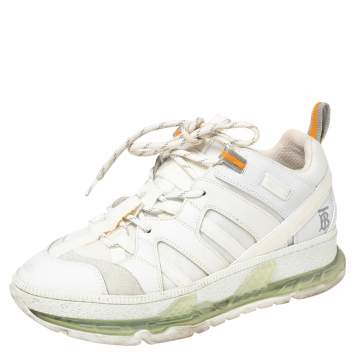 Pre Owned Burberry White Mesh, Nylon and Leather Union Low-Top Sneakers Size 36.5