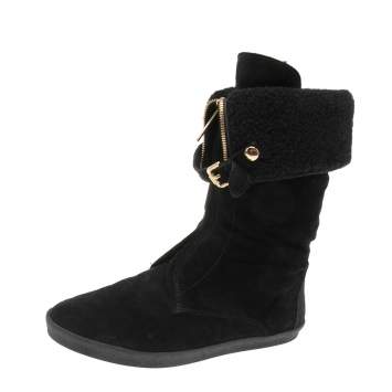Pre Owned Burberry Black Suede Stanmore Foldover Snow Boots Size 39