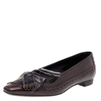 Pre Owned Burberry Brown Brogue Leather Tassel Fringe Ballet Flats Size 39