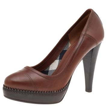 Pre Owned Burberry Brown Leather Platform Pumps Size 36