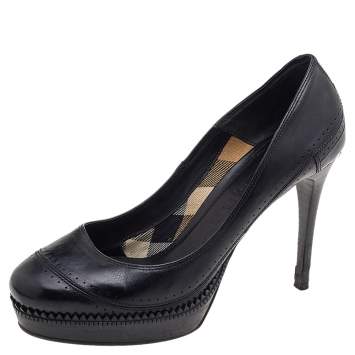 Pre Owned Burberry Black Leather Platform Pumps Size 39