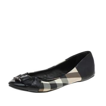 Pre Owned Burberry Multicolor Nova Check PVC And Patent Leather Buckle Ballet Flats Size 38 