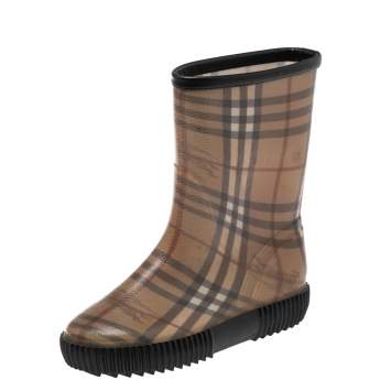 Pre Owned Burberry Beige House Check Rubber Rain Boots Size 35/36