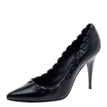 Pre Owned Burberry Black Leather Pointed Toe Pumps Size 40