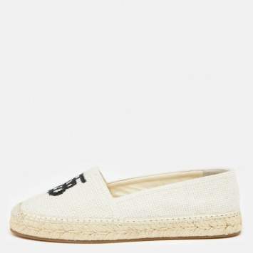 Pre Owned Burberry White Canvas Tabitha Espadrille Flats Size 38.5