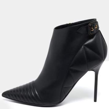 Pre Owned Burberry Black Quilted Leather Alexandra Pointed Toe Ankle Boots Size 40