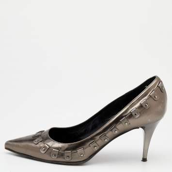 Pre Owned Burberry Metallic Leather Pointed Toe Pumps Size 39