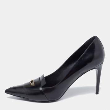 Pre Owned Burberry Black Leather Pointed Toe Loafer Pumps Size 40