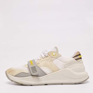 مملوكة مسبقًا Burberry White/Grey Suede And Leather Ramsey Low Top Sneakers Size 44 