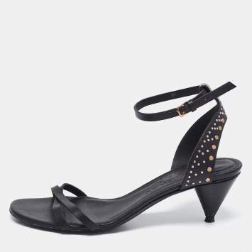 Pre Owned Burberry Black Leather Embellished Crisscross Ankle Strap Sandals Size 37