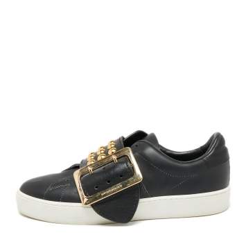 Pre Owned Burberry Black Leather Studded Slip On Sneakers Size 37.5
