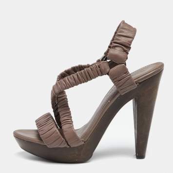 Pre Owned Burberry Mauve Pleated Leather Platform Sandals Size 38