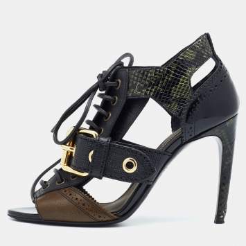 Pre Owned Burberry Multicolor Leather And Snakeskin Westmarie Lace up Booties Size 37
