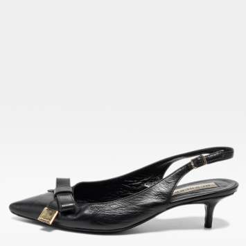 Pre Owned Burberry Black Leather Bow Detail Pointed Toe Slingback Pumps Size 36