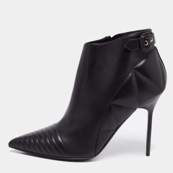 Pre Owned Burberry Black Quilted Leather Alexandra Pointed Toe Ankle Boots Size 40