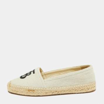 Pre Owned Burberry Off-White Canvas Tabitha Espadrille Flats Size 36.5