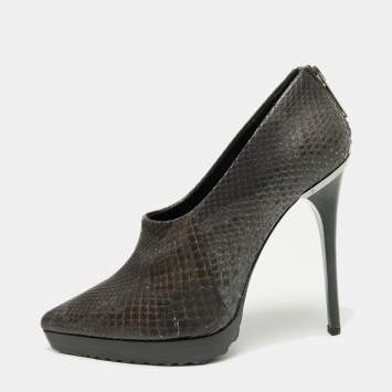 Pre Owned Burberry Black/Grey Python Leather Booties Size 38