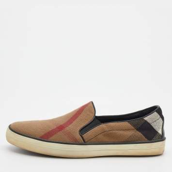 Pre Owned Burberry Brown House Check Canvas Gauden Slip On Sneakers Size 38