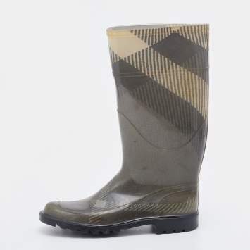 Pre Owned Burberry Olive Green Rubber Wellington Rain Boots Size 40