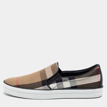Pre Owned Burberry Multicolor Canvas And Leather Gauden Slip On Sneakers Size 39.5 