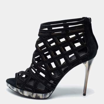 Pre Owned Burberry Black Cut Out Suede Ankle Booties Size 39