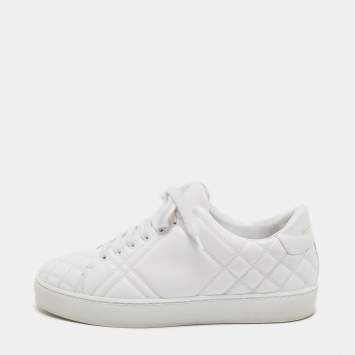 Pre Owned Burberry White Quilted Leather Westford Low Top Sneakers Size 37