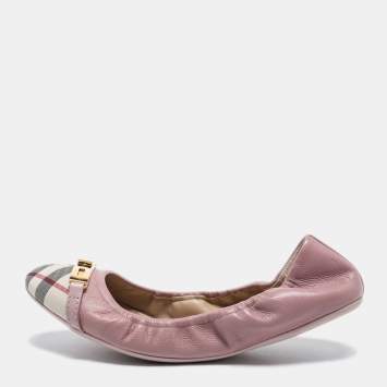 Pre Owned Burberry Purple Leather And Canvas Ballet Flats Size 38.5