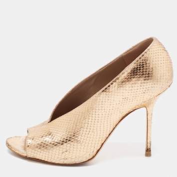 Pre Owned Burberry Metallic Embossed Snakeskin Peep Toe Pumps Size 39