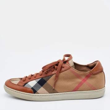 Pre Owned Burberry Multicolor Leather and Nova Check Canvas Low Top Sneakers Size 37