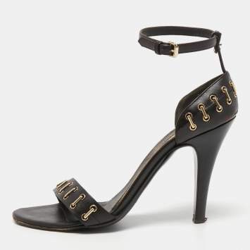 Pre Owned Burberry Dark Brown Leather Ankle Strap Sandals Size 36