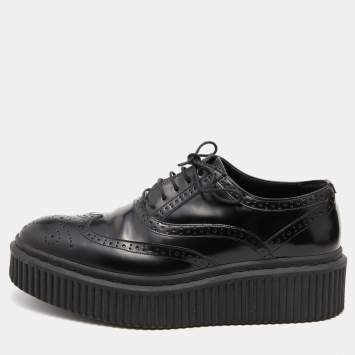 Pre Owned Burberry Black Brogue Leather Chelsam Lace Up Platform Oxfords Size 37.5