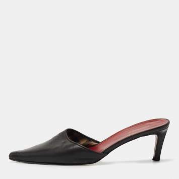 Pre Owned Burberry Black Leather Pointed Toe Mules Size 38.5