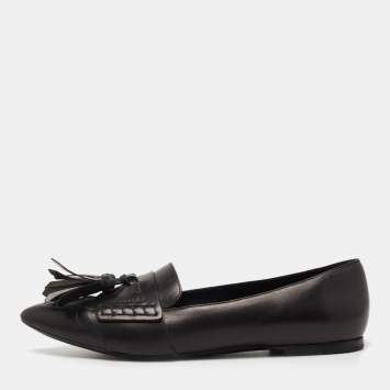 Pre Owned Burberry Black Leather Coledale Tassel Pointed Toe Loafers Size 39