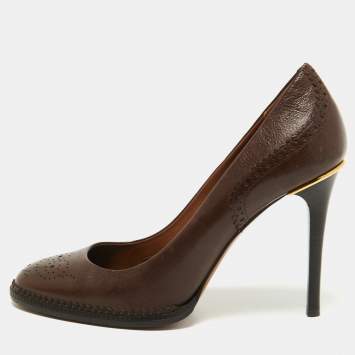 Pre Owned Burberry Brown Leather Round Toe Pumps Size 37