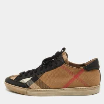 Pre Owned Burberry Multicolor House Check Canvas and Leather Lace Up Sneakers Size 39