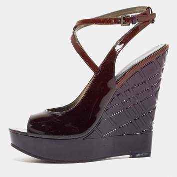 Pre Owned Burberry Purple Patent Leather Platform Wedge Sandals Size 36