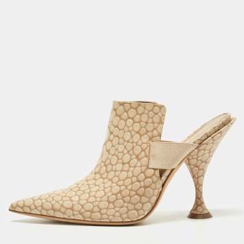 Pre Owned Burberry Beige Stingray Print Leather Gunn Pointed Toe Mules Size 39